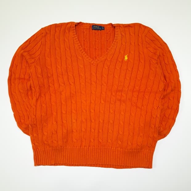 CL347 XL 폴로 00s 코튼 케이블 브이넥 오렌지 니트 스웨터