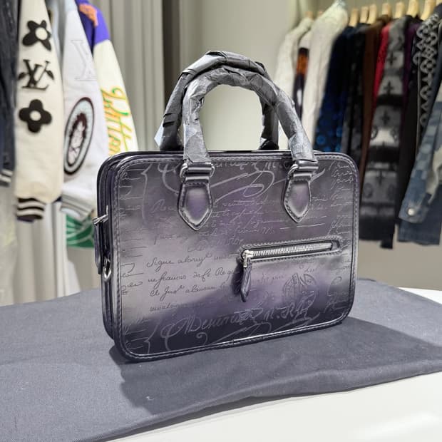 A+ / 벨루티 앙쥬르 미니 스크릿 레더 서류 가방 퍼플 파티나