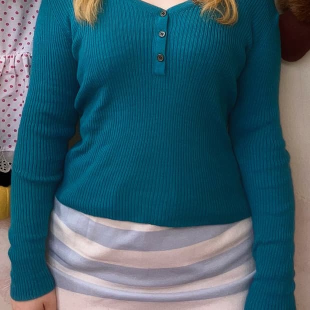 jpn 청민트 오프숄더 골지 니트