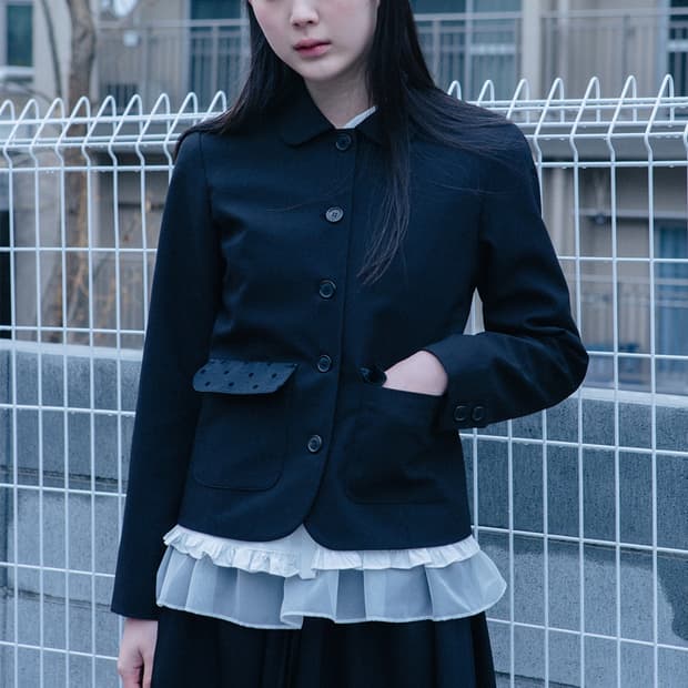 오헤시오 dot round collar jacket (black)