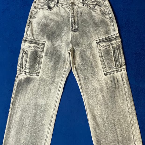 WE11DONE 웰던 그레이 워싱 카고 데님 팬츠 L