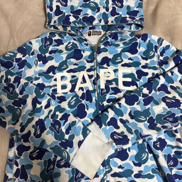 베이프 ABC 카모 BAPE 로고 후드집업 블루