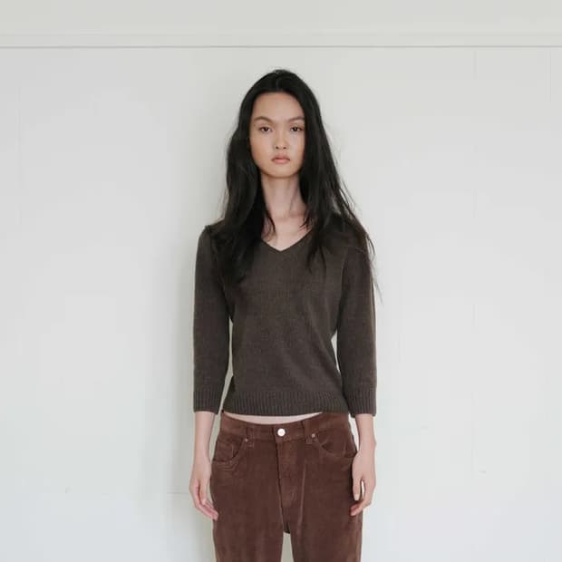 리포스 알파카 브이넥 니트 브라운s