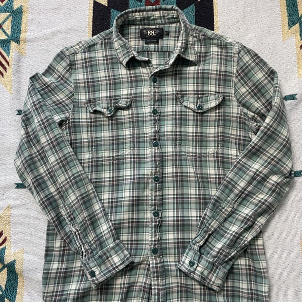 RRL 그린 베이지 체크 워크셔츠(L)