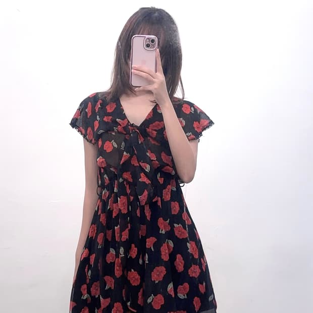 zara 자라 레드 플라워패턴 미니 쉬폰 원피스