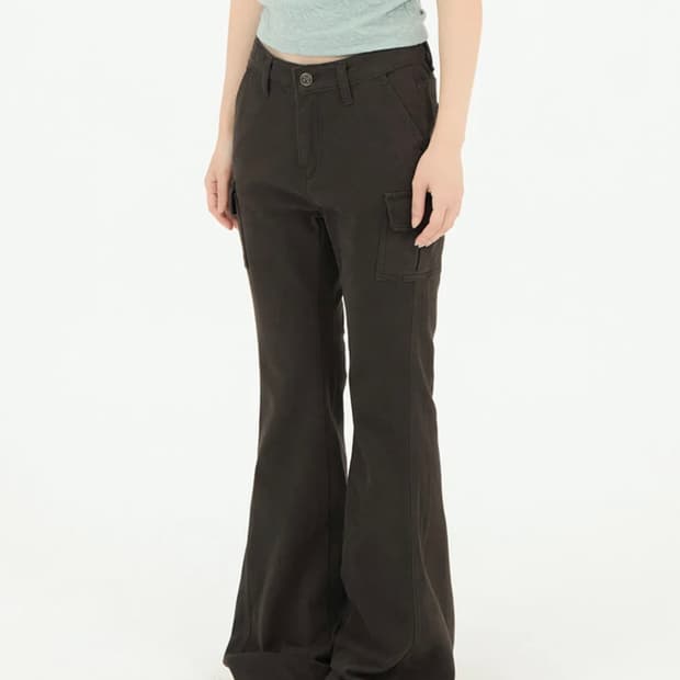 미레코 버튼 부츠컷 브라운