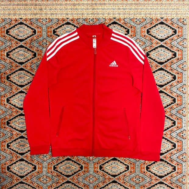아디다스 삼각로고 레드 집업 져지 자켓 여성S