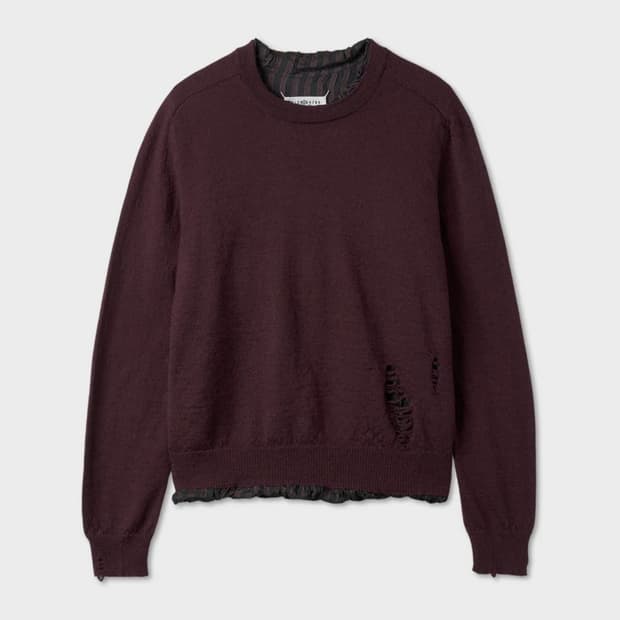 마르지엘라 디스트레스드 레이어드 니트 버건디 L size