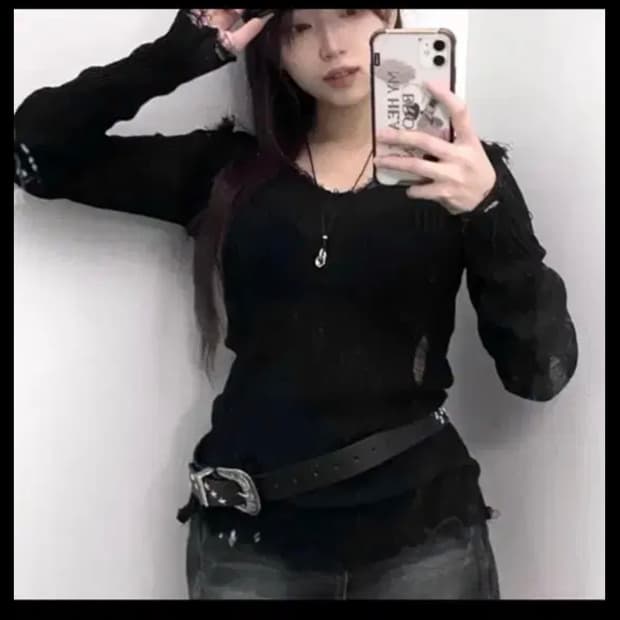 빈티지 시스루 데미지 니트 펑크 y2k 워싱 청치마 미니 데님 스커트