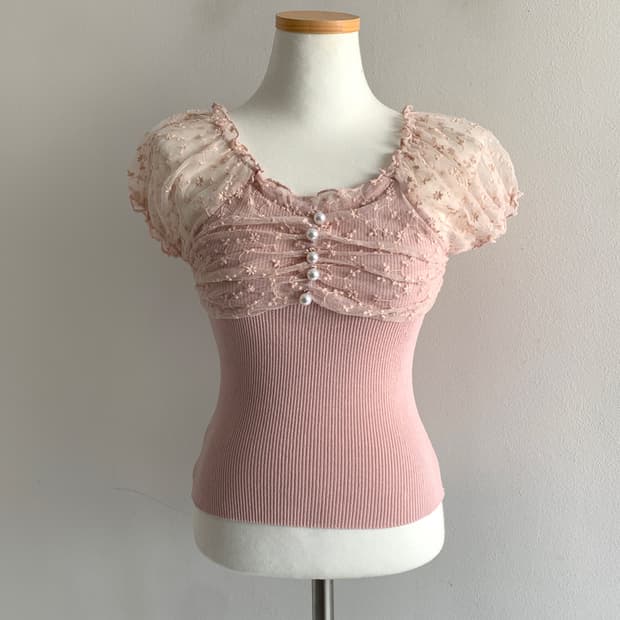 Lace pearl button top blouse