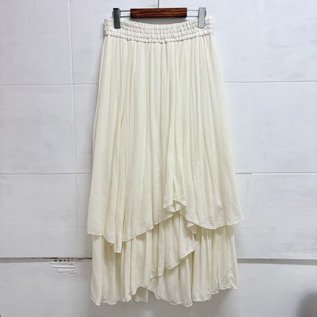아이보리 크리즈 레이어드 언발 캉캉 롱 스커트 JPN 