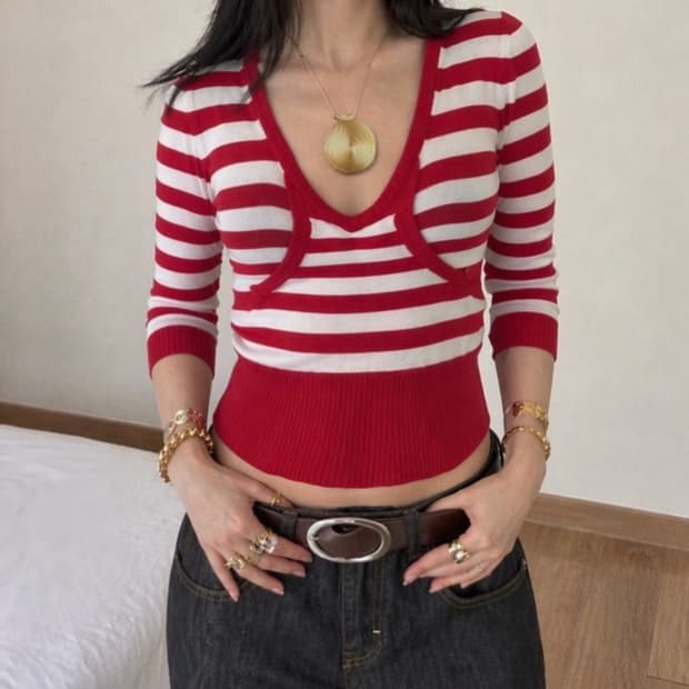 스트라이프 븨넼 y2k 니트