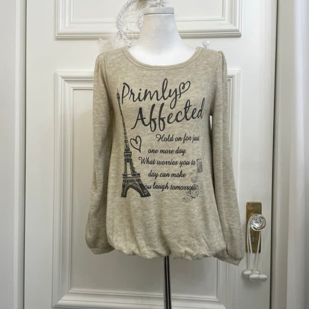 khaki melange lettering cute peplum top