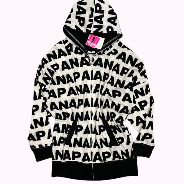 logo pattern knit hood zip-up