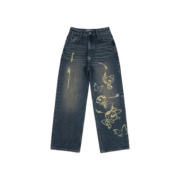 네스티팬시클럽 x 파워퍼프걸 퓨리티 와이드 데님 팬츠 블루