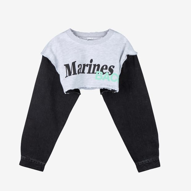 Standalone paneled denim pullover (F)
