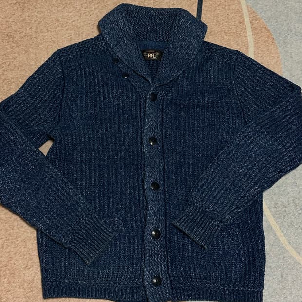[L] RRL (더블알엘) 면, 린넨 숄카라 가디건 인디고