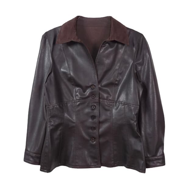 빈티지 딥브라운 페이크 레더 슬림핏 자켓 L