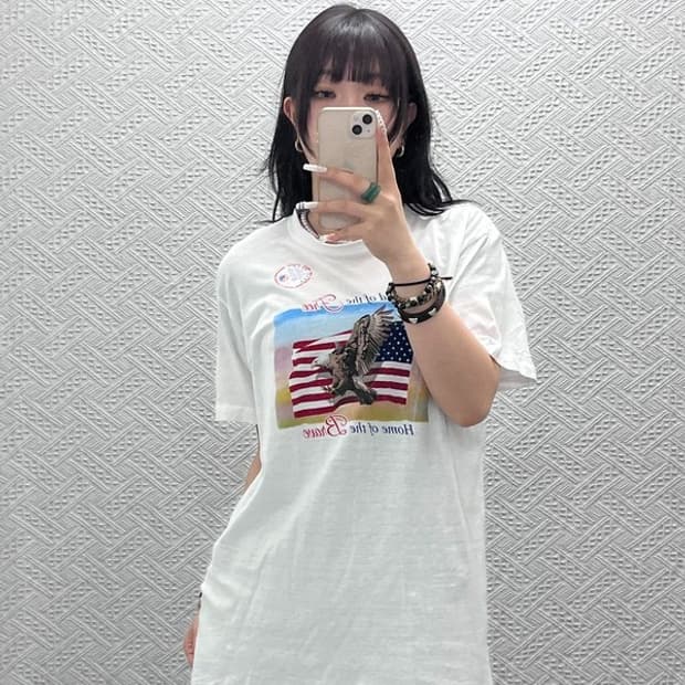 빈티지 USA 컨트리 레트로 프린팅 오버핏 반팔티 L C10900