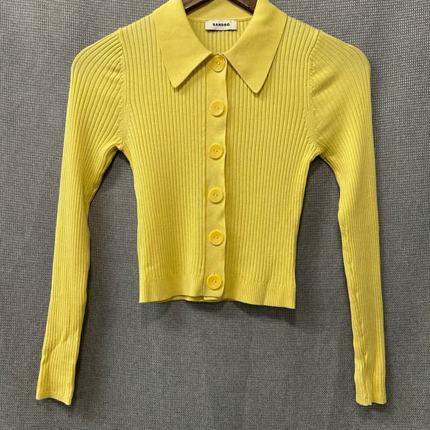 SANDRO 산드로 옐로우 리브 니트 카라 가디건