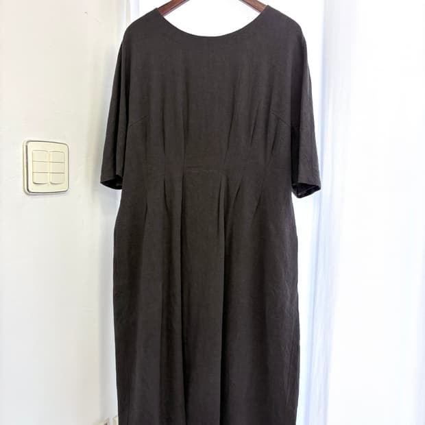 HIBI 다크브라운 린넨 클래식 롱 원피스 JPN 