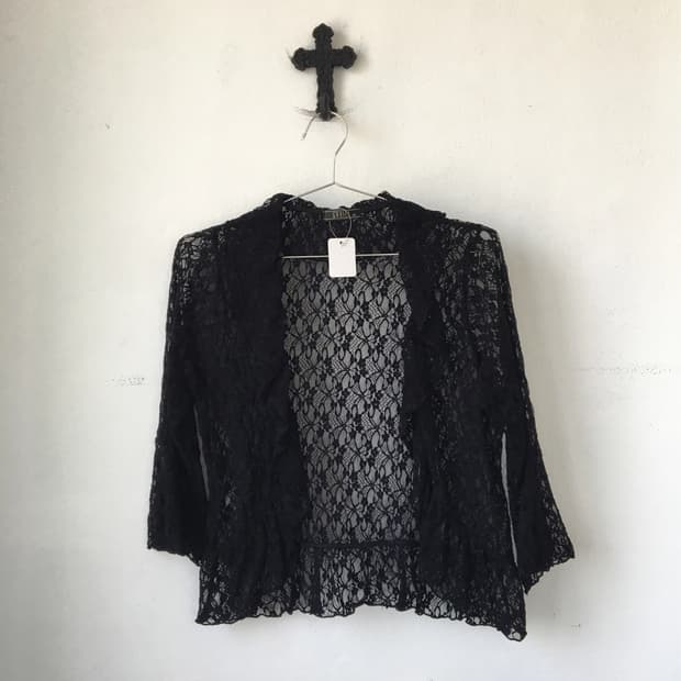 Lace frill open cardigan