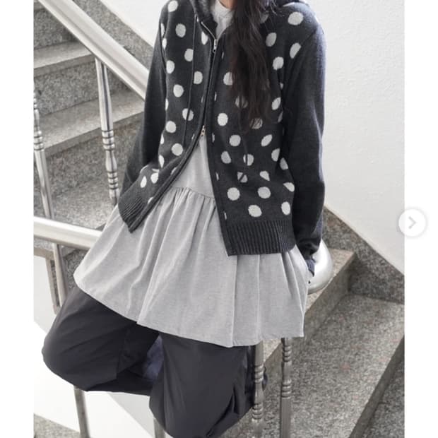 fiebre 피에브레 도트 울 집업 가디건 차콜 FREE 사이즈
