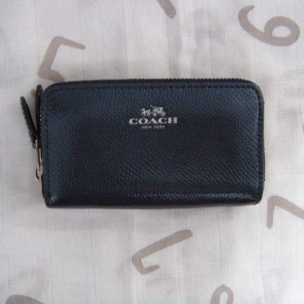 코치 더블지퍼 카드지갑 네이비