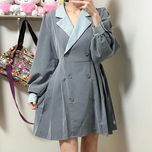 빈티지 그레이 플리츠 교복 원피스 히메갸루 로걀 라떼 아일릿 히메카지