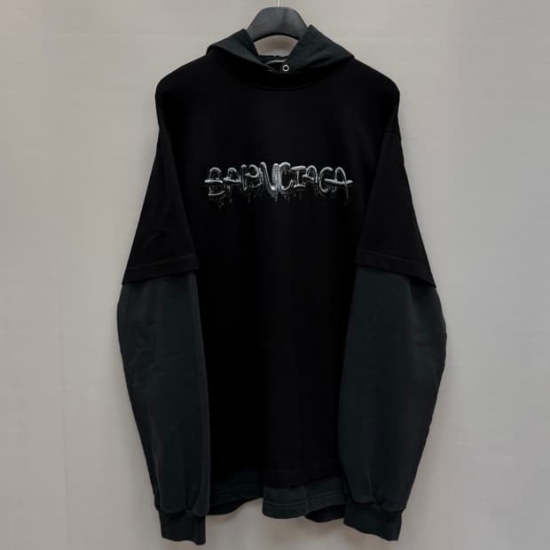 발렌시아가 슬라임 로고 더블 레이어드 슬리브 후드티 ( 110 )