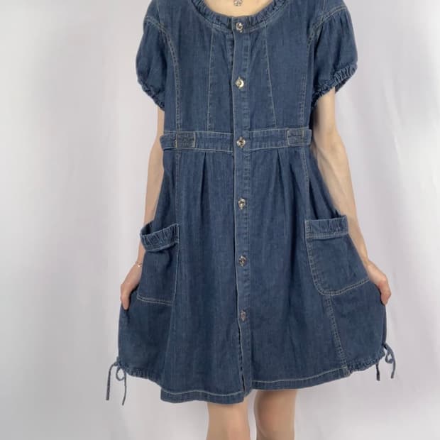 빈티지 레이어드 데님 포켓 원피스