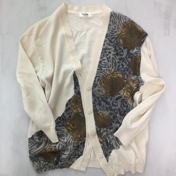 오네갸루 빈티지 플라워 호피 패턴 믹스 가디건