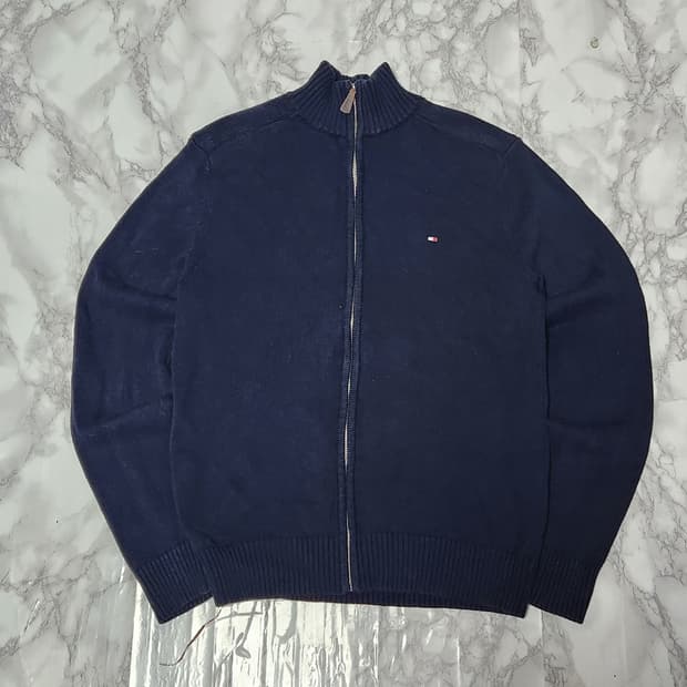타미힐피거 딥네이비 니트 집업 자켓