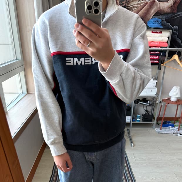 슈프림 투톤 하프집업 맨투맨