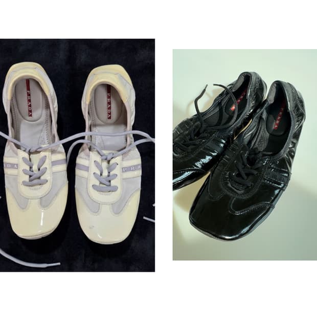 프라다 애나멜 플랫슈즈 240 화이트