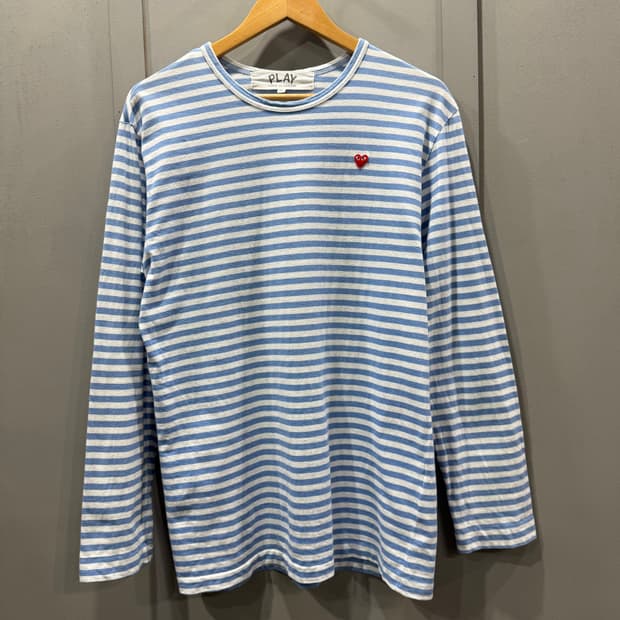 XL 꼼데가르송 미니 로고 단가라 롱슬리브 긴팔 티셔츠 하늘