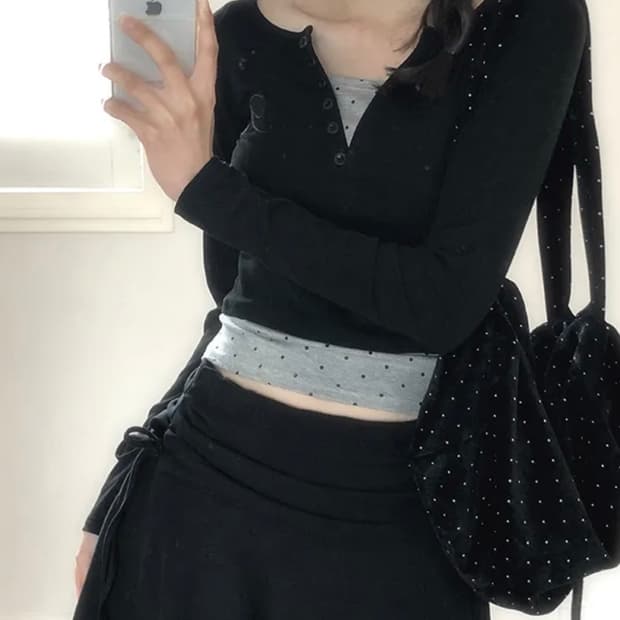 레이어드 도트 땡땡이 긴팔 티셔츠