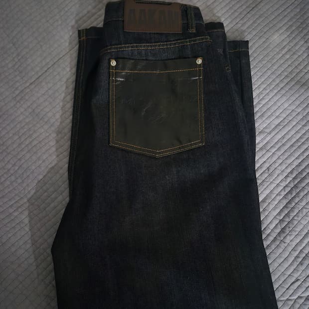 아캄 레더 패치 데님 팬츠 블랙2사이즈