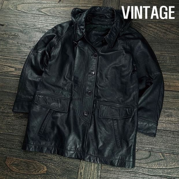 [빈티지] 리얼레더 가죽 코트 블랙 M19362