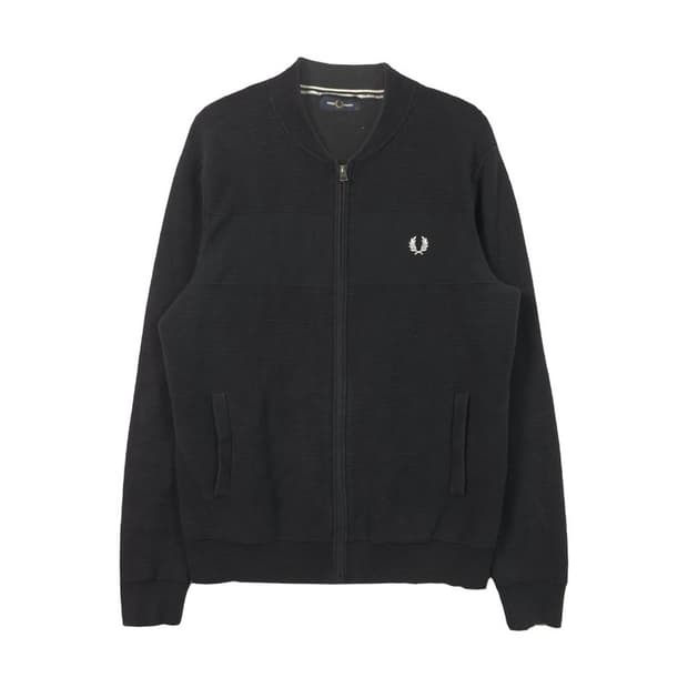 프레드페리 월계관 로고 블랙 니트 집업 가디건 L