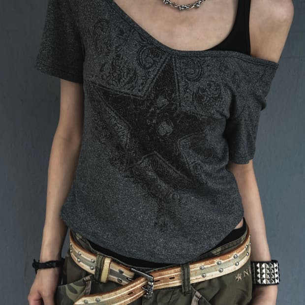Gray Printed Off-shoulder