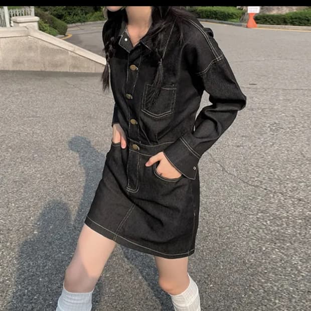 포켓 스티치 데님 원피스