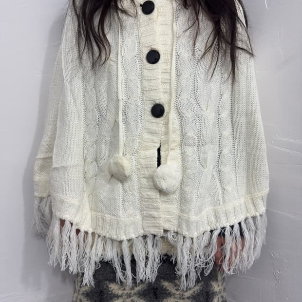 pink mix hood knit cape 