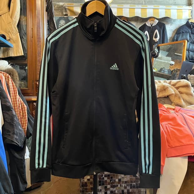 아디다스 블랙/스카이블루 삼선 트랙탑 저지 자켓