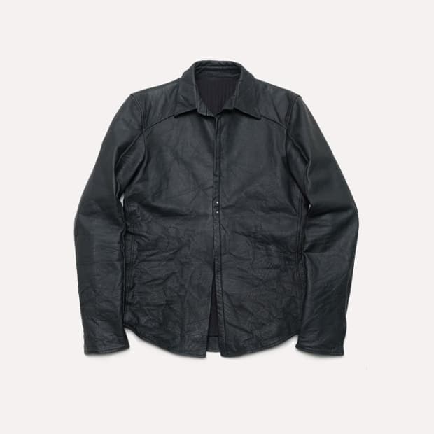 calf leather shirt jacket