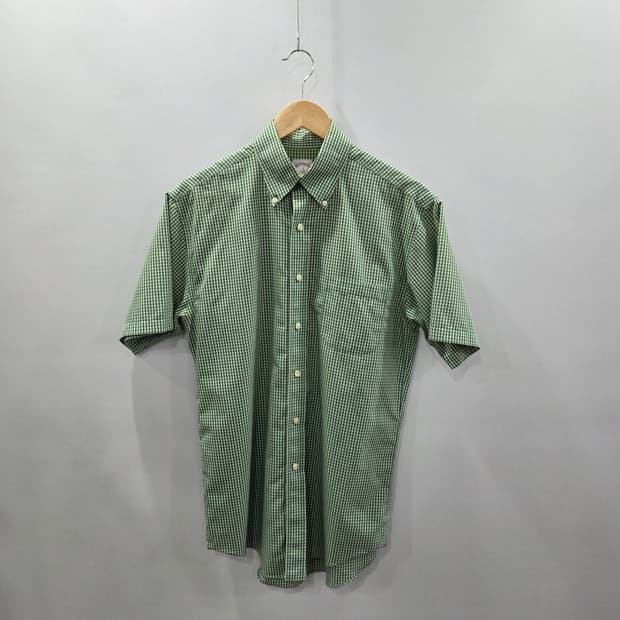 브룩스브라더스 버튼다운 깅엄체크 반팔셔츠 그린 S 