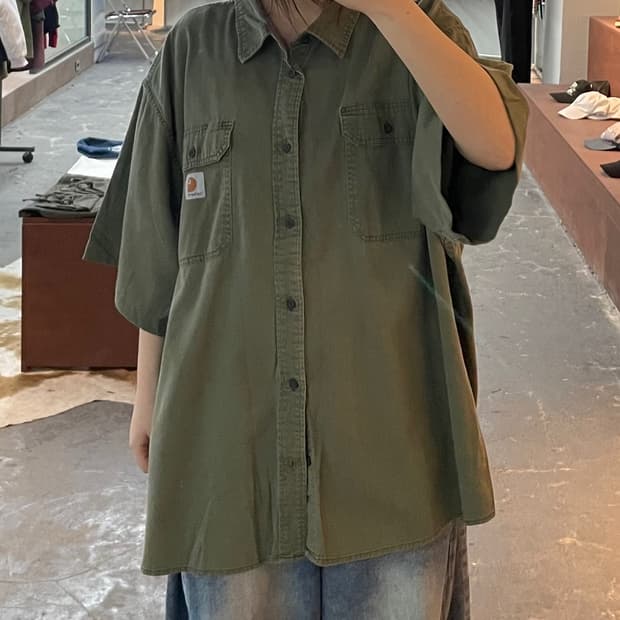 칼하트 그린 투포켓 반팔 셔츠 H2455