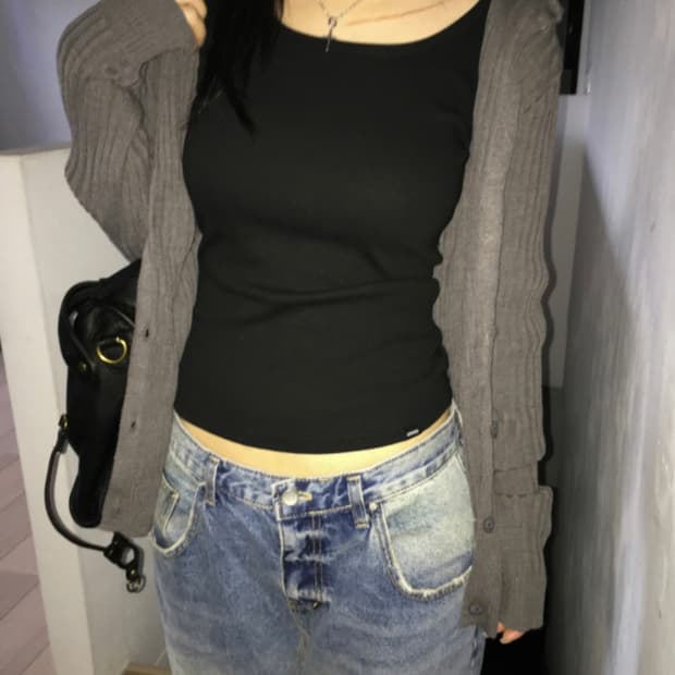 easeas 이즈이즈 drop hood cardigan charcoal