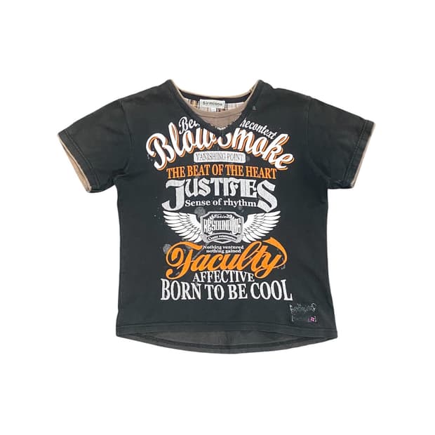 Sirmione 빈티지 레터링 디테일 레이어드 반팔 티셔츠