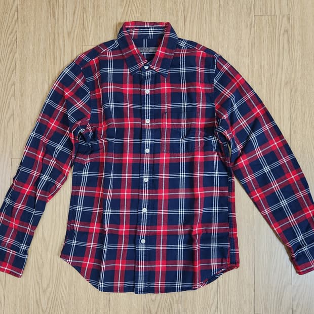 지오다노 코튼 100% 플란넬 패턴 체크셔츠, 긴팔티셔츠 90